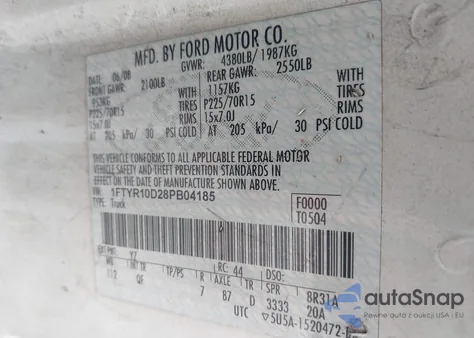 2008 Ford Ranger Xl/Xlt from USA, damaged, VIN 1FTYR10D28PB04185